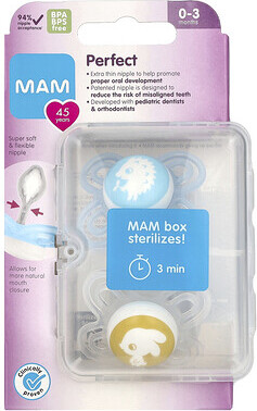Mam MAM, Perfect Pacifier, 0-3 Months, Boy, 2 Count