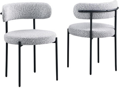 Contemporary Dining Chair Set of 2, Boucle Fabric Upholstered Kitchen Chair with Metal Frame, Cream