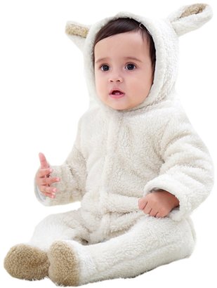 Janeyer® Janeyer Kids Baby Cartoon Bear Hooded Romper Warm Polar Fleece Jumpsuit Outfits 100cm