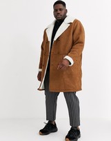Thumbnail for your product : Jacamo longline faux sheepskin overcoat in brown