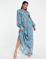 Thumbnail for your product : ASOS DESIGN maxi dress with blouson sleeve in blue paisley print
