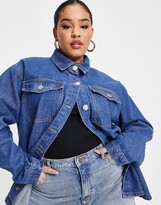 Thumbnail for your product : I Saw It First Curve I Saw It First Plus oversized pocket detail denim shirt in mid wash blue