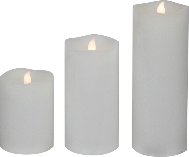 Northlight Set of 3 White LED Flickering Flameless Wax Pillar Candles 8 ...