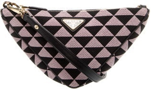 Prada Top Handle Bag Nero City Calf Leather Colorblock Pattern Enameled Metal Triangle Gold-Tone & Tonal Hardware Leather Trim Single Shoulder Strap Leather & Chain-Link Accents Leather Lining Zip Closure at Top