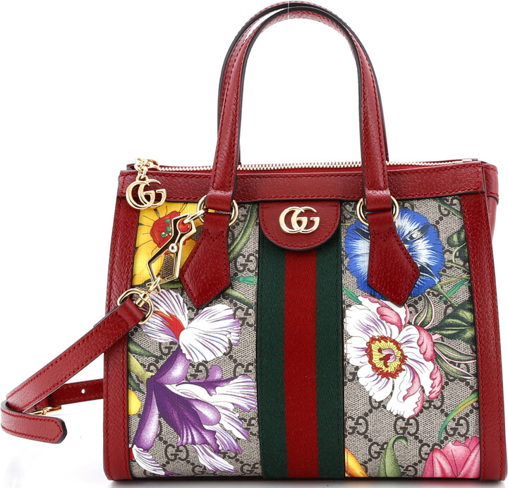 Gucci Ophidia Top Handle Tote Flora GG Coated Canvas Small