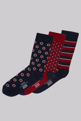 Moss Bros Red & Navy 3 Pack Socks