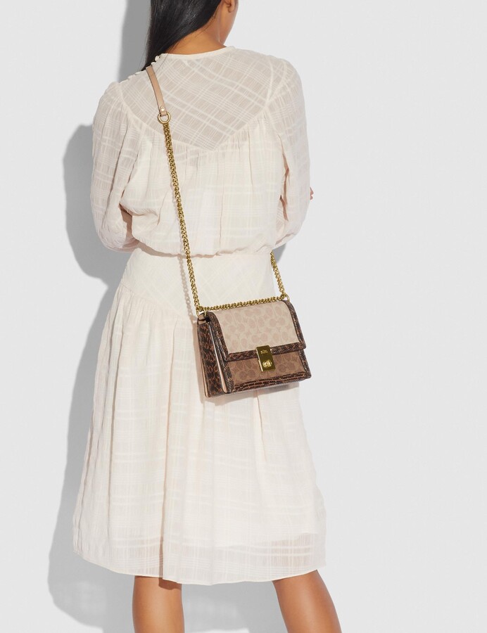 Coach Hutton Shoulder Bag In Blocked Signature Canvas With Snakeskin