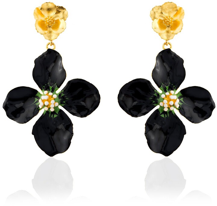 JDX Beautiful Multiple Black Colors Crystal Flower Stud Earrings Rhinestone Colorful Crystal 