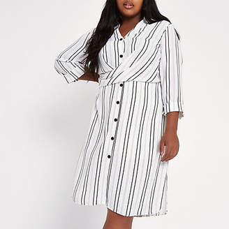 River Island Plus white stripe twist front shirt dress