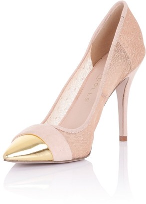 Paper Dolls Footwear Orla Nude Sheer Gold Toe Cap Court Shoes