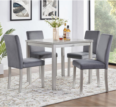 Latitude Run 5 Piece Wooden Dining Table Set Kitchen Table Set With A Square Table And 4 Upholstered Chairs Wooden Dining Room Table With Crystal Decoration And