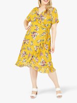 Thumbnail for your product : Yumi Curves Floral Print Frill Wrap Midi Dress, Yellow