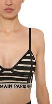 Thumbnail for your product : Balmain Striped Logo Intarsia Knit Crop Top