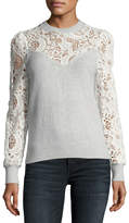Thumbnail for your product : Rebecca Taylor Crewneck Long-Sleeve Mixed-Lace Pullover Sweater