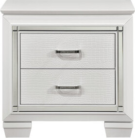 Everly Quinn Glamorous Design Bedroom Furniture 1pc Nightstand of 2x Drawers White Finish Faux Alligator Embossed Textured Fronts