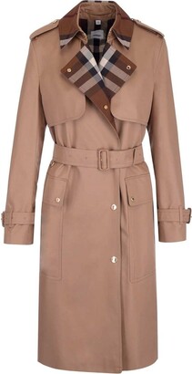Burberry Check-Panel Belted Waist Trench Coat