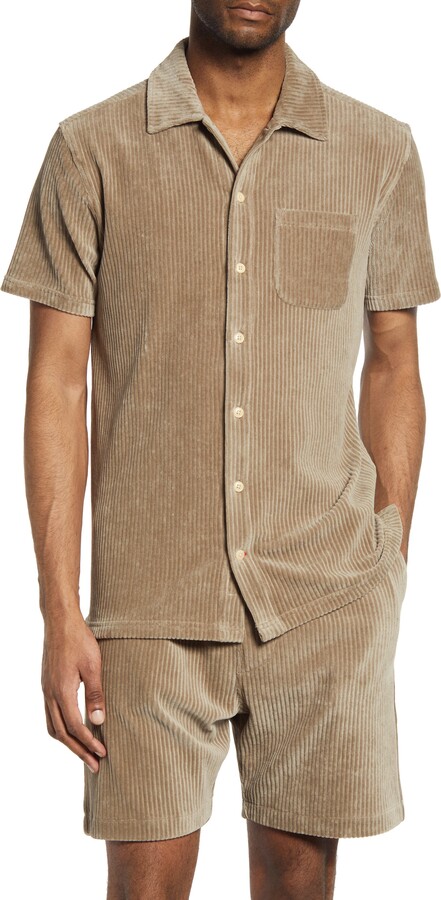 Oliver Spencer Riviera Corduroy Short Sleeve Organic Cotton Blend Button-Up Shirt
