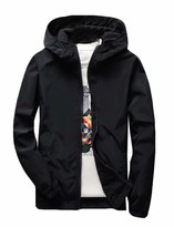 Thumbnail for your product : Yeirui Men Big & Tall Zip Up Solid Light Weight Windbreaker Jacket Hooded Coat Black US 4XL
