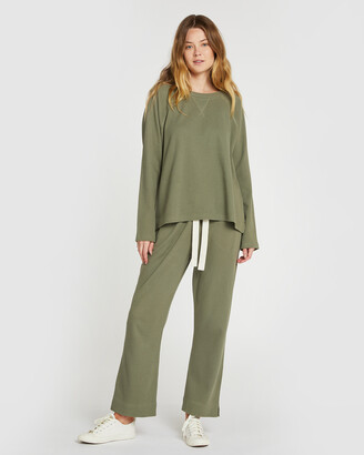 Cloth & Co. Women's Green Sweatpants - Organic Cotton Waffle Pant