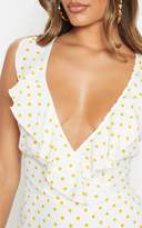 Thumbnail for your product : PrettyLittleThing White Polka Dot Frill Lace Up Back Bodycon Dress