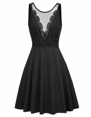 GRACE KARIN Lace Patchwork Dress Women 50s Rockabilly Sleeveless Fancy Party Graduation A-line Swing Dress Black XL