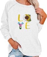 Thumbnail for your product : Ziuata Fashion Women Casual Tees Sunflower Love Letter Printing O-neck Long Sleeve Loose Sweatshirt Tops T-shirt Blouse White
