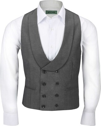 Xposed Mens Vintage Double Breasted Collar Waistcoat Retro Peak Lapel Tailored Fit Smart Casual Vest CWC-1-318-212-GREY,Chest UK 42 EU 52,Grey
