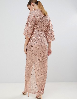 scatter sequin knot front kimono maxi dress