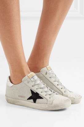 Golden Goose Superstar Glittered Mesh And Distressed Leather Sneakers - Off-white
