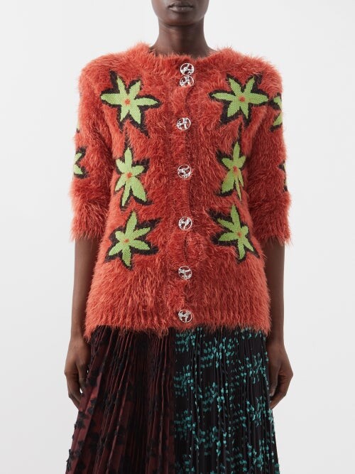 Chopova Lowena Flore Floral-intarsia Knitted Cardigan - Brown  