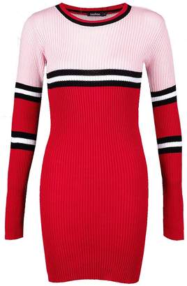 boohoo Colour Block Rib Knit Sweater Dress