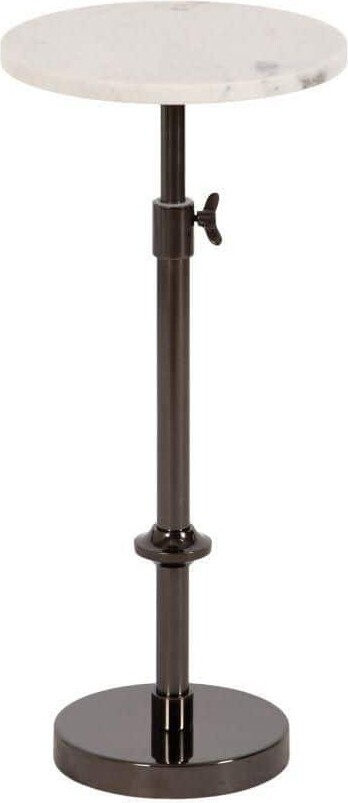 Kate and Laurel Engles 10 in. White/Pewter Round Marble End Table