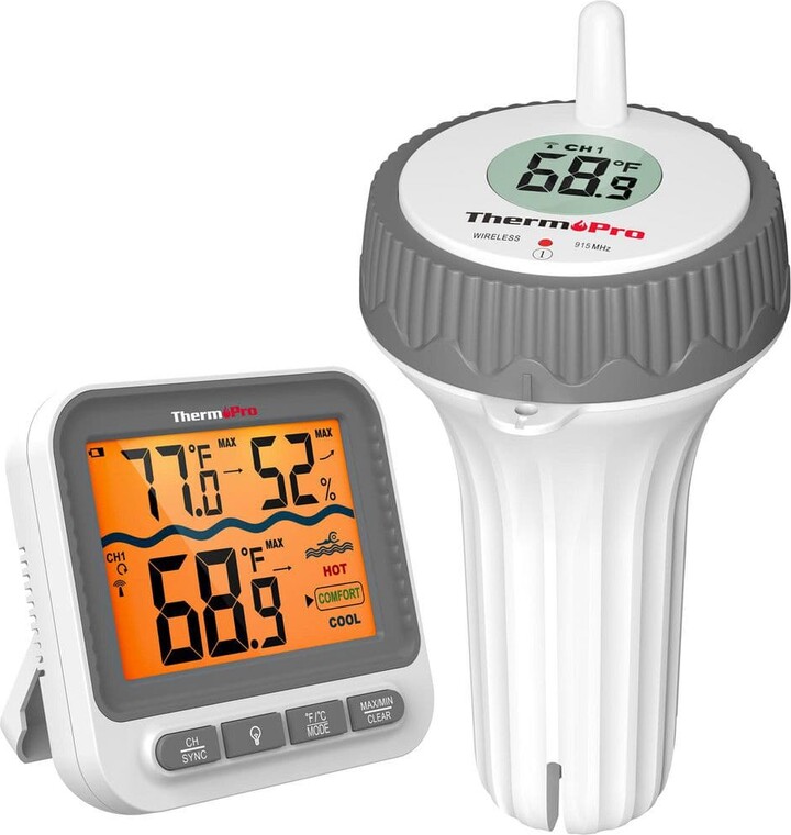 ThermoPro Digital Wireless Pool Thermometer, Floating Water Thermometer 500ft Range for Hot Tubs, Ice Bath, Aquarium-Gray