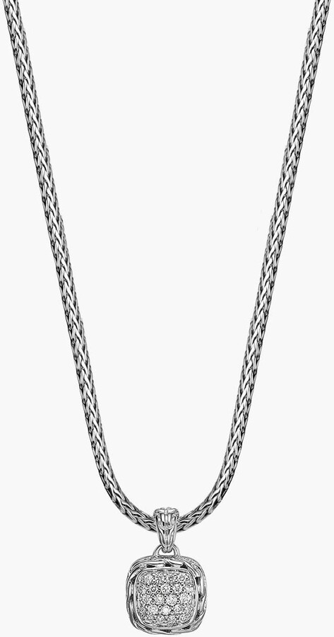 John Hardy Carved Chain Necklace Silver Diamonds