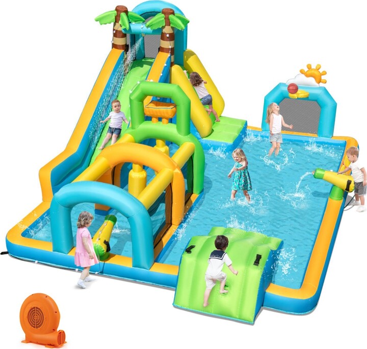 Gymax Inflatable Water Slide w/Splash Pool Climbing Wall Football Goal 750W Blower