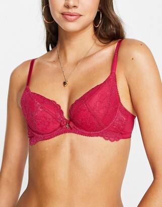 Gossard Glossies lace non padded sheer bra in bordeaux red