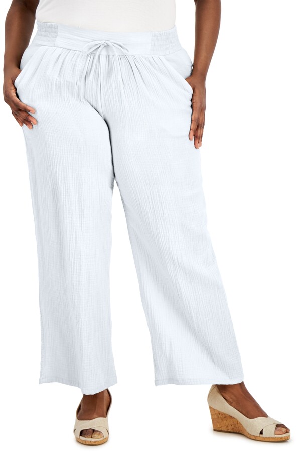 JM Collection Plus Size Gauze Drawstring Pants, Created for Macy's ShopStyle