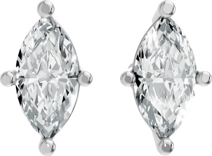 AAMIAA Women's Marquise Shape 4 Prong Push Back Studs In Rhodium Plated Sterling Silver