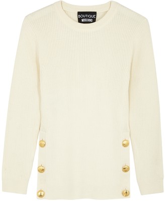 Boutique Moschino Boutique Moschino Cream Ribbed Wool-blend Jumper