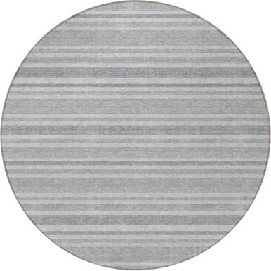 HomeRoots 8' Round Black Silver and Gray Round Striped Washable Non Skid Indoor Outdoor Area Rug