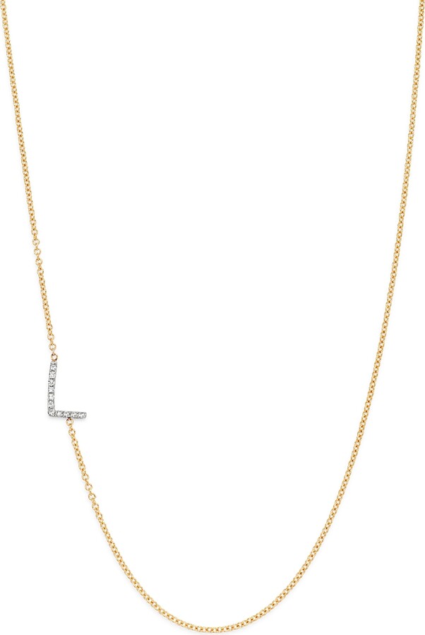 Zoe Lev 14K Yellow Gold Diamond Asymmetric Initial Necklace 18