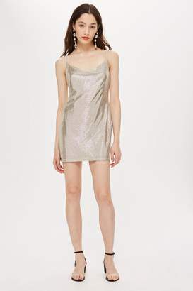 Topshop Womens Petite Foil Cowl Mini Dress - Silver