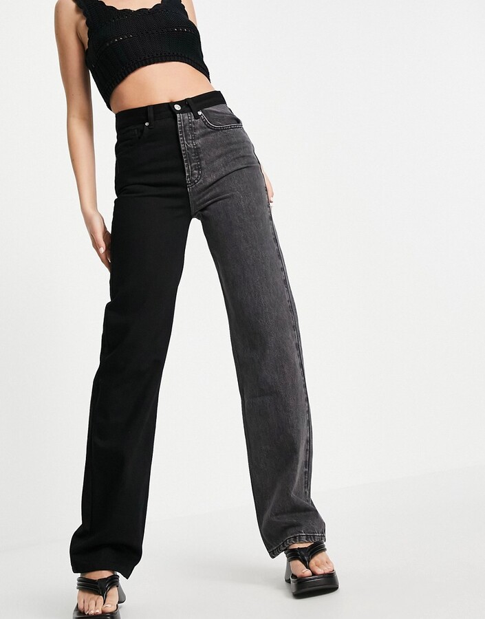 Topshop 90s straight color block jeans in washed black - ShopStyle