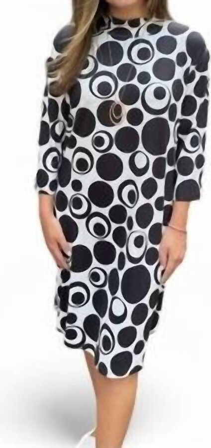 Erma’s Closet Circle Print Mock Neck Dress In Black/white