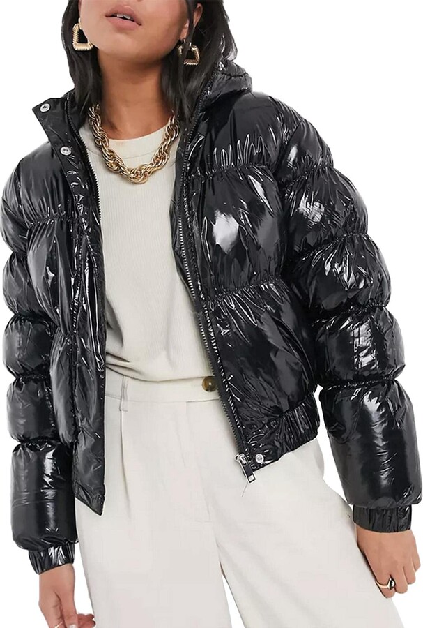 quilted vinyl puffer jacket
