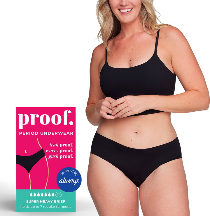 Proof Women’s Super Heavy Absorbency, Brief Period Underwear, Black, Choose Your Size