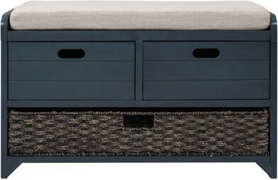 Storage Bench With Removable Basket And 2 Drawers, Fully Assembled Shoe Bench With Removable Cushion (Espresso)