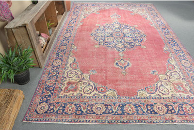 Isabelline Turkish Rugs Statement Rugs Blue Modern Rug Luxury Rug 6.7x11 ft Oversize Rugs Vintage Rug