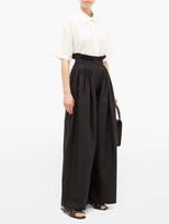 Thumbnail for your product : Vika Gazinskaya Pleated High-rise Cotton Wide-leg Trousers - Black