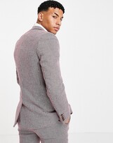 Thumbnail for your product : ASOS DESIGN wedding super skinny wool mix suit jacket in burgundy puppytooth